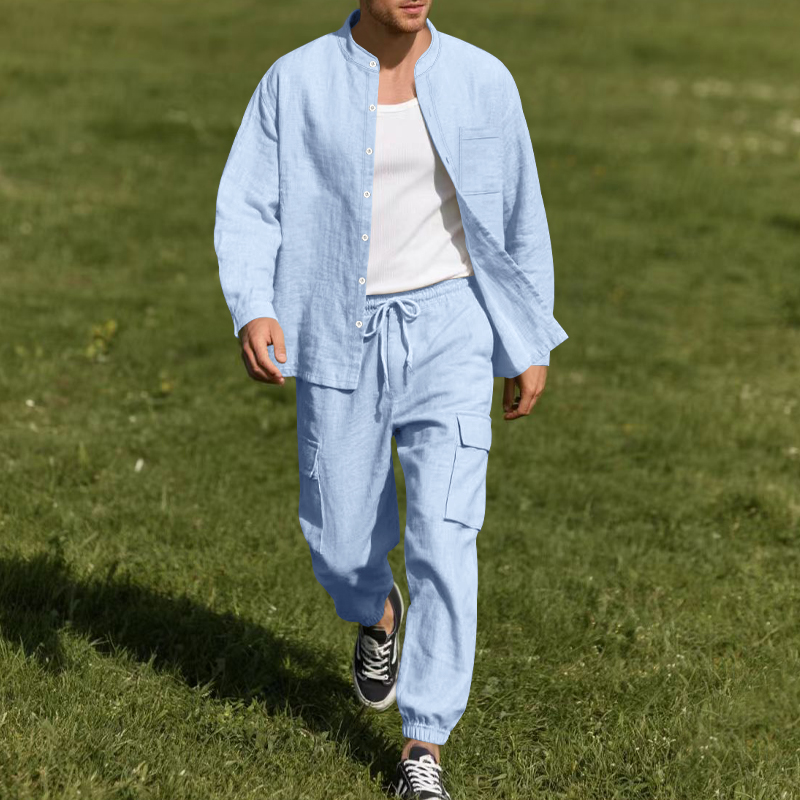 Linen Shirt Breathable - Heren linnen ademende tweedelige set met