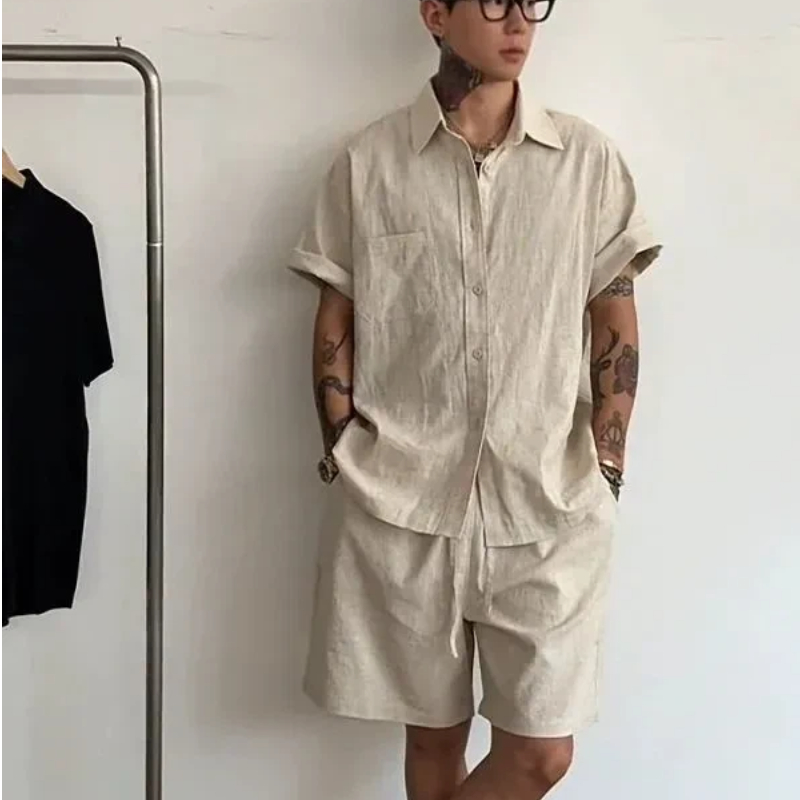 Linen Shirt Breathable - Heren linnen katoenen 2-delige set, losse