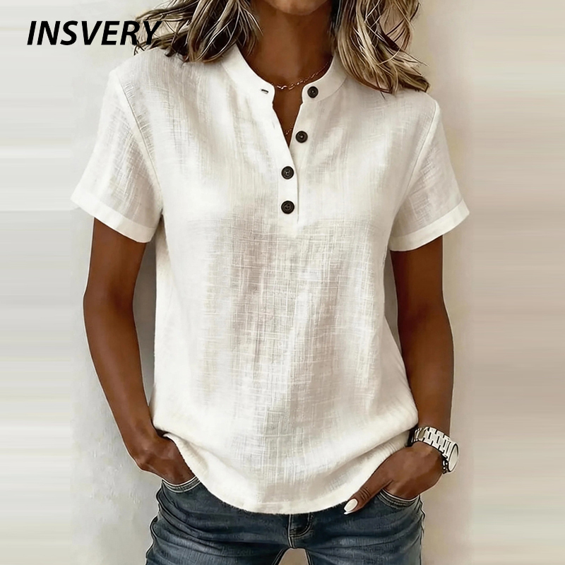 Linen Shirt Breathable - Zomerblouses met korte mouwen, basic blouses,